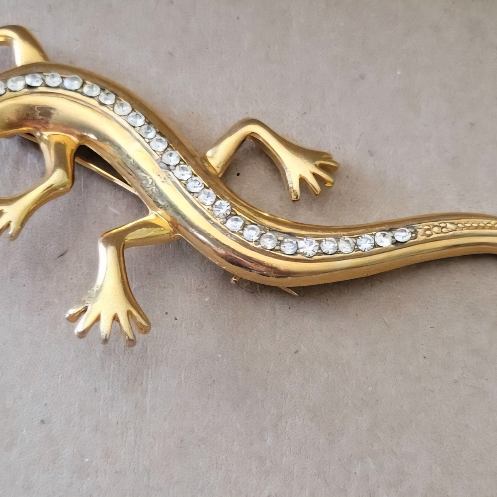 Gold Lizard Reptile Decor with Crystals